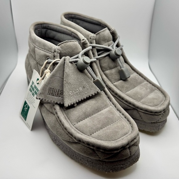 NWT Clarks Gray Quilted Suede Wallabee Boots - Picture 1 of 9